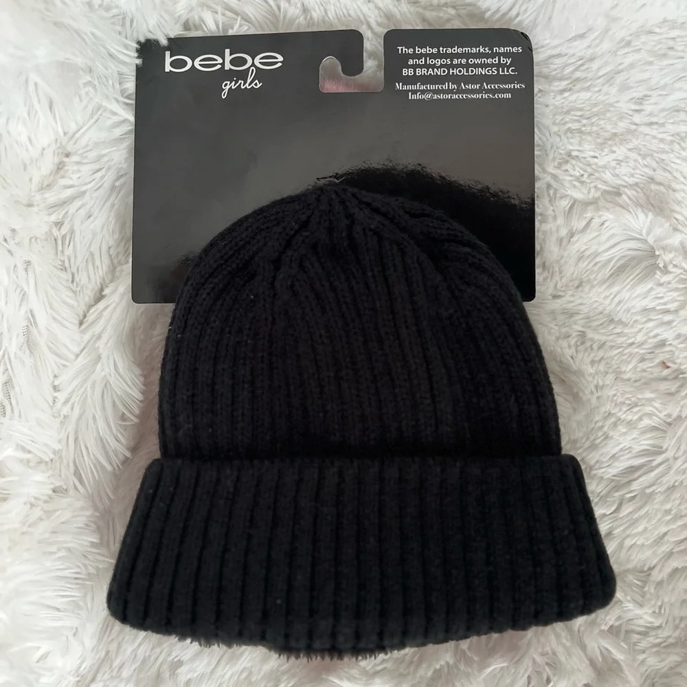 Bebe girls pom plush winter beanie hat pink black 2 pack